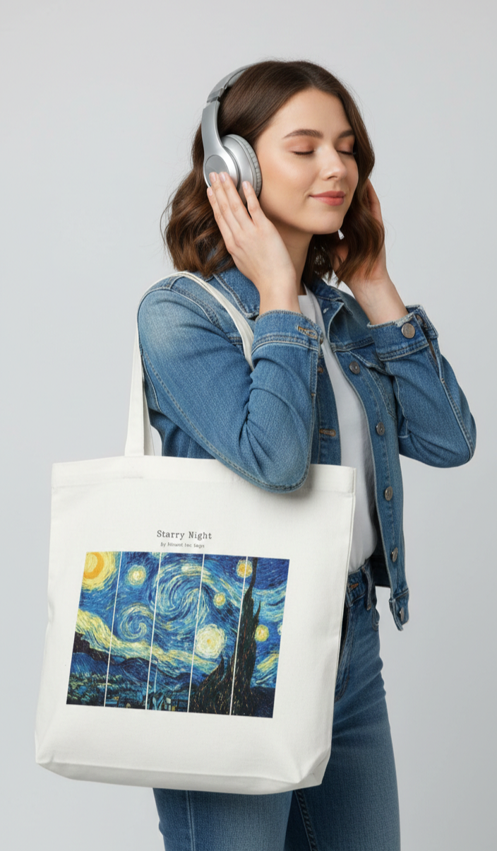 Starry Night Inspired Art Tote Bag – Aesthetic Canvas Shopper Bag
