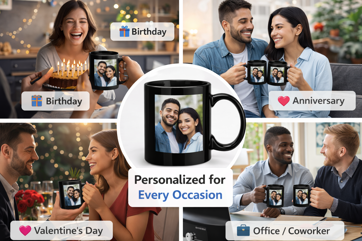 Personalized Magic Mug (Heat Reveal) – Custom Photo Color Changing Coffee Cup – 325ml Black Ceramic