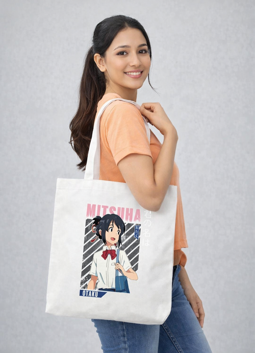 Anime Graphic Tote Bag – Mitsuha Inspired Otaku Canvas Shopper Bag